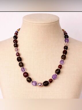 Joan Rivers Beaded Necklace Purple Brown Glass Pearl Gold Tone Clasp Statement 9